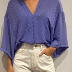 Blusa Feminina Manga Tulipa Curta Decote V BL.163.0018 - Lilás-033733, PP