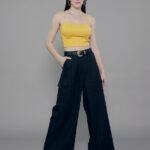 Calça Feminina Cintura Alta com Bolso Cargo CL.163.0007 - Preto-020001, 34