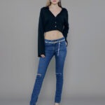 Calça Feminina Cintura Média Destroyed 30341 - Estonado com Puídos Azul Escuro-034071, 34