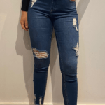 Calça Feminina Cintura Média 30342 - Destroyed com puídos Azul Escuro-034066, 34