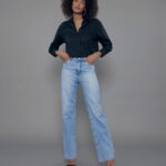 Calça Feminina Cintura Alta 30348 - Destroyed com puídos Azul Médio-034067, 34