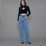 Calça Feminina Cintura Alta 30348 - Estonado Azul Médio-034069, 34