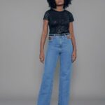 Calça Feminina Cintura Alta Bolso Relógio Vazado 30349 - Estonado Azul Médio-034069, 34