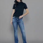 Calça Feminina Cintura Média 30352 - Estonado com Puídos Azul Escuro-034071, 34