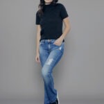 Calça Feminina Cintura Média 30353 - Estonado com Puídos Azul Médio-034072, 34