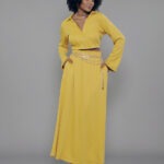 Camisa Feminina Manga Longa Tulipa Decote V CM.163.0015 - Mostarda-073558, PP