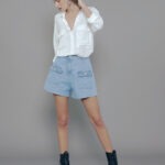 Short Feminino Cintura Alta Evasê 30385 - Estonado Azul Claro-034068, 34