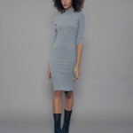 Vestido Feminino Manga 3/4 Gola Alta VE.162.0075 - Cinza Mescla-090007, P