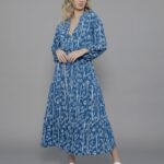 Vestido Feminino Manga 7/8 Decote V VE.163.0005 - Estampado Azul e Branco-034029, PP