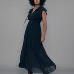 Vestido Feminino Manga Curta Decote V VE.163.0016 - Preto-020001, PP