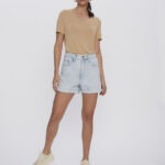 Short Feminino Mom Cintura Média Básico 30402 - Estonado Azul Claro-LAV-011, 36