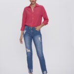 Calça Feminina Skinny Cintura Média 30408 - lav-008 Destroyer com puidos azul medio, 36