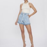 Short Feminino Clouchard Cintura Alta E Cinto 30389 - Estonado Azul Médio-LAV-010, 36