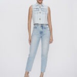 Colete Feminino Cropped Slim Básico 30454 - Destroyed Azul Claro-LAV-013, P