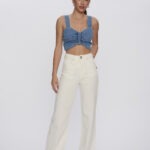 Top Feminino Cropped Decote Princesa 30472 - Estonado Azul Médio-LAV-010, P