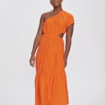 Vestido Feminino Midi Um Ombro Só Recortes Marias VE.162.0011 - Laranja, PP