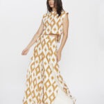 Calça Feminina Pantalona Amarração CL.163.0018 - Estampado Geométrico Mostarda, 36