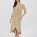 Vestido Feminino Slim Midi De Alcinha com Franzido VE.162.0013 - Dourado, PP