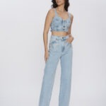 Calça Feminina Wide Leg Cintura Alta 30426 - Azul Claro com Tachas-154829, 36