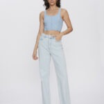 Calça Feminina Wide Leg Cintura Alta 30426 - Destroyed com Puídos Azul Claro-LAV-006, 36