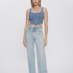 Calça Feminina Wide Leg Cintura Alta 30420 - Azul Com Pedrarias, 36