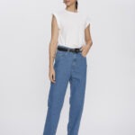 Calça Feminina Mom Cintura Alta 30445 - Estonado Azul Escuro-LAV-009, 36