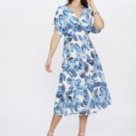 Vestido Feminino Midi Amarração Frontal VE.163.0041 - Estampado Floral Azul, PP