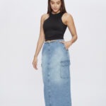 Saia Feminina Midi Slim Cargo 30465 - Destroyed Azul Médio-LAV-005, 36