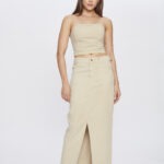 Saia Feminina Midi Slim com Fenda Frontal 30464 - Areia-000729, 36