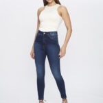 Calça Feminina Skinny Cintura Alta com Pala Coração 30424 - Estonado Azul Escuro-LAV-009, 36