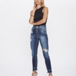 Calça Feminina Skinny Cintura Alta 30428 - Destroyed com Puídos Azul Escuro-LAV-007, 36