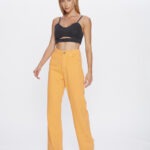 Calça Feminina Wide Leg Cintura Alta 30447 - Laranja com Pedrarias-154836, 36