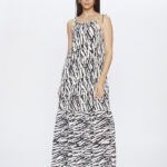 Vestido Feminino Longo Alcinha Marrocan VE.163.0036 - Estampado Abstrato Preto E Branco, PP