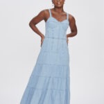 Vestido Feminino Longo Alcinha com Babados Marias 30450 - Estonado Azul Médio-LAV-010, PP