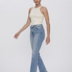 Calça Feminina Reta Cintura Média 30439 - Estonado Azul Claro-LAV-011, 36