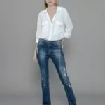 Calça Feminina Cintura Média com Barra Assimétrica 30336 - Destroyed com puídos Azul Escuro-034066, 34