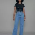 Calça Feminina Cintura Alta Bolso Relógio Vazado 30349 - Estonado Azul Médio-034069, 34