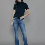 Calça Feminina Cintura Média 30352 - Estonado com Puídos Azul Escuro-034071, 34