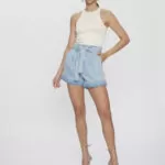 Short Feminino Clouchard Cintura Alta E Cinto 30389 - Estonado Azul Médio-LAV-010, 36