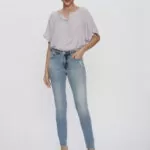 Calça Feminina Skinny Cintura Média 30440 - Destroyed com Puídos Azul Claro-LAV-006, 36